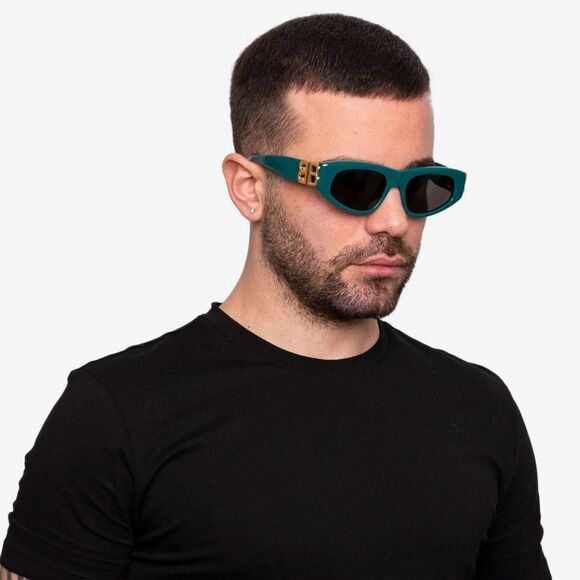 NEW Balenciaga BB0095S 005 Green Gold Logo Grey Cat Eye Unisex Sunglasses - Picture 1 of 15
